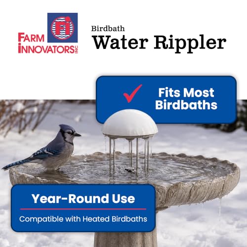 Farm Innovators Birdbath Water Rippler Agitator | Creates ripples to reduce stagnant water, attract birds and discourage mosquito breeding, battery-powered