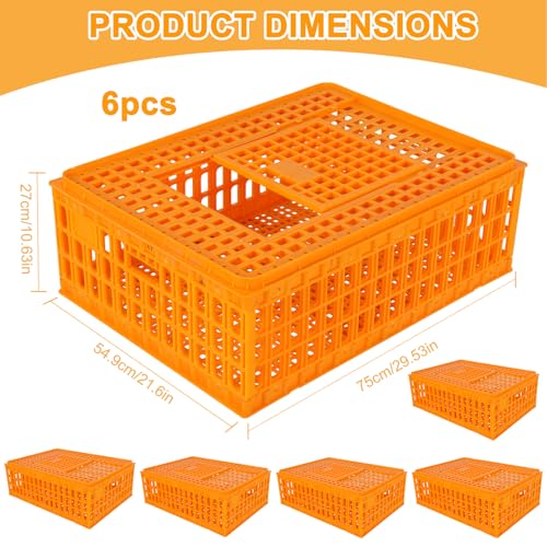 6pcs Chicken Carrier Chicken Transport Cage Crate with Sliding Door 29.5x21.6x10.6inch Chick Boxes for Transport Bird Travel Carrier for Poultry Bird Duck Goose (Carton Delivery)