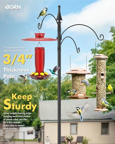 iBorn Shepherds Hooks for Outdoor Clamp On Deck Hook for Bird Feeder 45 Inch Heights Feeder Hangers for Deck Railing Hummingbird Feeders Hanging Tri-Hooks 2024 New (Feeders are Not Included) - size: 45" Height with Tri-Hooks
