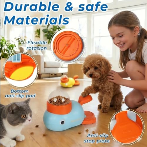 Anxuyixin2-in-1 Duck Shaped Interactive Pet Puzzle Toy, Slow Food Dispenser (Yellow Duck and Blue Whale Shaped with Buttons), Cat and Dog Snack Dispenser Feeding Toy - color: Yellow and light blue
