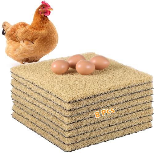 8 Pack Chicken Nesting Pads, Washable Nesting Box Liners for Chicken Coop, Reusable Plastic Nest Box Pads with 4 Pcs Fake Wooden Eggs, Chicken Laying Mats, 12×12×0.8 inch - color: Khaki x 8