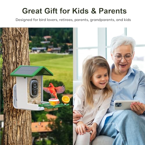 Smart Bird Feeder with Camera: Solar Powered Birdhouse with AI Recognition, Wireless Bird House with Camera for Outdoor, Unique Birthday Gifts for Mom Dad