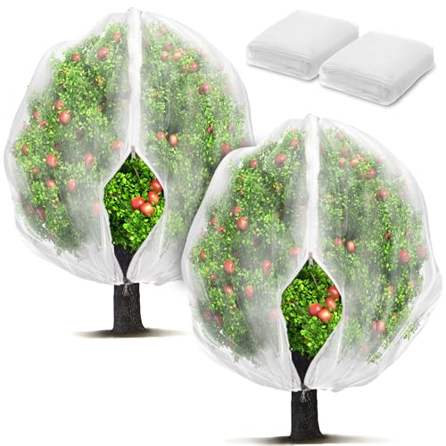 2 Pack Fruit Tree Netting Bags with Zipper and Drawstring, Ultra Fine Mesh Garden Netting Plant Cover, Bird Netting for Blueberry Bushes, Fruit Vegetable Trees, Flowers (White, 10 x 10 ft) - color: White, size: 10 x 10 ft