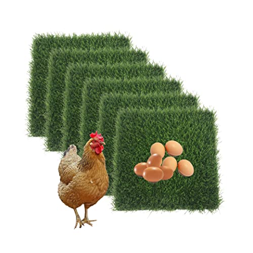 KuGuo Chicken Nesting Box Pads, 6 Pack, 12 x 12 in, 0.78 in Thickness | Soft, washable synthetic turf cushions eggs, drains quickly and helps keep nesting boxes cleaner for hens and small pets