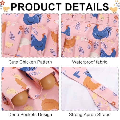 Egg Collecting Apron and Basket, 8 Pouches Chicken Egg Apron for Kids, 7 Pouches Egg Basket for Gathering Fresh Eggs - color: Pink