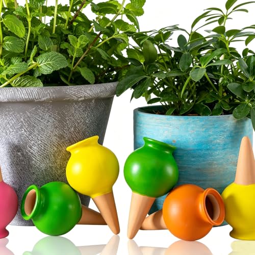 4PCS Terracotta Self Watering Spikes, Globes Shaped Watering Planter Insert | Automatic Plant Waterer Outdoor&Indoor Use, Vacation Clay Watering Devices System, Slow Release Self Watering Planter Insert - color: Small Bottle Necks Set (Pack of 4)