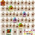 Kisston 210 Pcs DIY Birdhouse Kits for Kids Ages 5-8, 8-12, 96 Wooden Bird Houses Kit in 6 Shapes and 114 Stereoscopic Butterfly Sticker for Children Craft Class Activity Art DIY Project