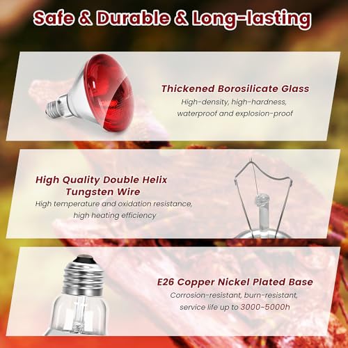 DaToo Infrared Heat Lamp Bulb for Chickens Red Heat Lamp Flood Light Heat Lamp Bulb 150 W Heating Bulbs for Brooder Coops Pets Chicks Reptiles Food Service (1 Pack) - size: 1 Pack