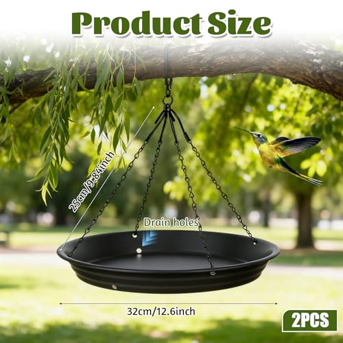 2 Sets 12.8'' Bird Seed Catcher Tray, Bird Feeder Platform Large Hanging Tray Squirrel Feeder Fits Most Feeders Catches Most Falling Seed and Husk for Outdoors, Backyard, Garden