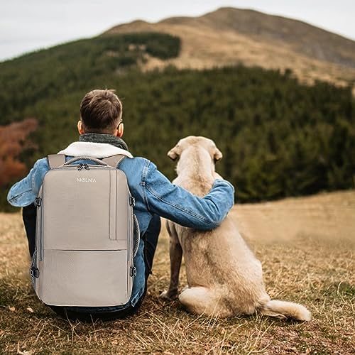 MOLNIA 50L Expandable Travel Backpack for Women Men, Carry On Travel Essentials, Flight Approved Fits 21 Inch Laptop Backpack, Waterproof Business Suitcase Weekender Backpack, Beige - color: Beige With Packing Cubes