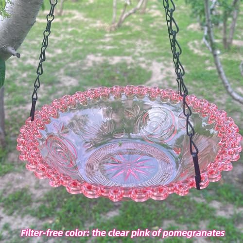 2 Pack Hanging Bird Baths Bowl Outdoor 15.8 Inch Metal Chains, Weather-Resistant Hanging Bird Feeder & Bath Tray for Garden Patio (Plastic, Blue & Pink) - color: Blue&Pink