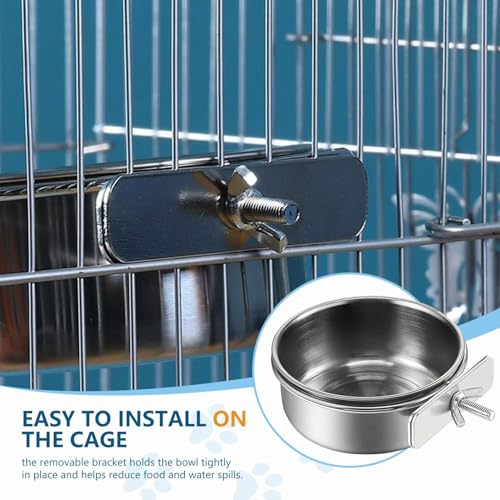 2Pcs Stainless Steel Bird Feeding Bowls, Parrot Food Water Feeder Cage Cup Holder Dia 3.93",4.72" - size: 3.93", 4.72"