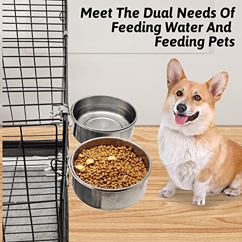 Hamiledyi 2 Pcs Dog Crate Bowl Stainless Steel Puppy Bowls Durable Spill-Proof Pet Water Bowl Hanging Water/Food Metal Bowls for Puppy Medium-Sized Dogs Cats (5.51'' x 2.2'') - size: S (30 OZ×2)