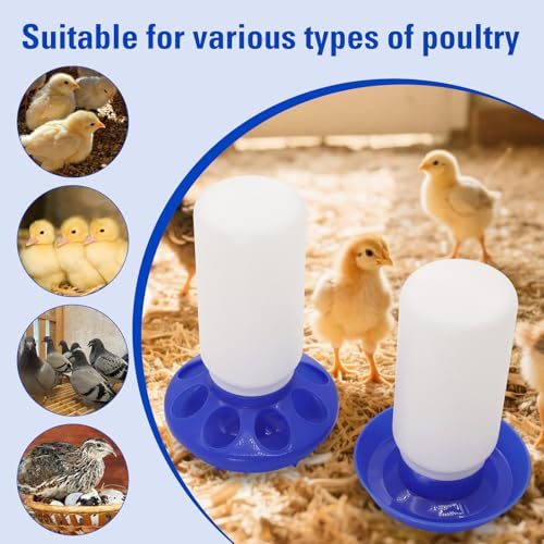 Chick Feeder and Waterer Set Kit-No Waste Baby Chick Starter Kit with 1L Chicken Water Dispenser and 1kg Feeder for Poultry and Baby Chicks,Plastic Chicken Coop Accessories (Blue, M)