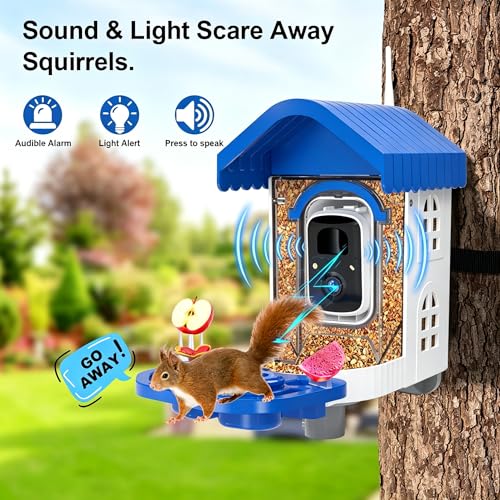 Smart Bird Feeder with Camera Solar Powered, AI Species Identification, 2K HD Video, Instant Arrival Alerts, Weatherproof Design for Outdoor, Best Gift for Bird Lovers(Blue) - color: Blue