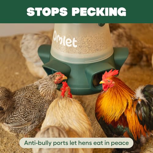 Omlet No Waste Chicken Feeder for Coop | 12lb Anti-Spill Poultry Feeder with 5 Feeding Ports | Feeds 6 Hens for 7 Days | Hanging or Free Standing | Weatherproof - size: 12lb