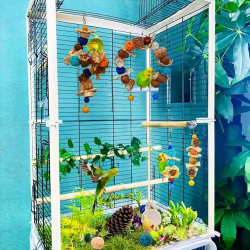 Parakeet Parrot Swing Toys,Bird Cage Hanging Chewing Toys | Natural, Parrot Foraging Toys, For Budgerigar Conure Cockatiel LoveBirds Finches