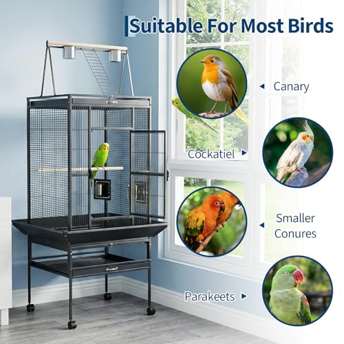 Garvee 68" h Large Bird Cage, Rolling Play Top Parakeet Cage, Big Bird Cages for Parrots, Parakeets, Cockatiels, Conures, Budgie, Lovebird