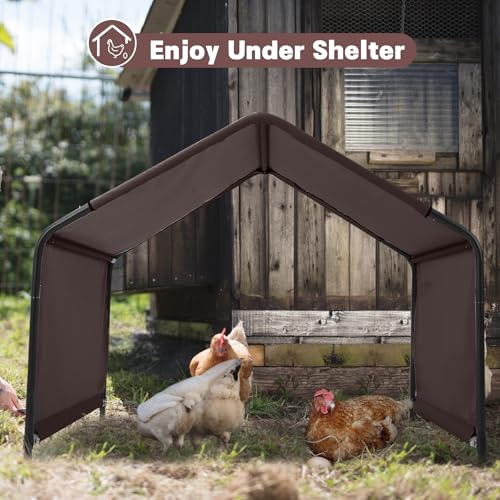 Dog Shade Shelter Outdoor 4'x4'x3' Tent for Large Medium Dogs, Outside Sun Rain Canopy Pet House for Livestock Pigs Cats with Waterproof Roof Ground Nails,Brown - color: Brown