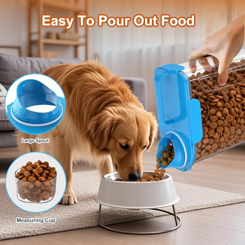 Uppetly Dog Cat Food Storage Container, 5-7Lbs Pet Food Containers, Airtight Cat Food Container with Portable Handle & Measuring Cup, Small Animal Dry Food Dispenser for Dogs, Cats and Birds - color: Blue