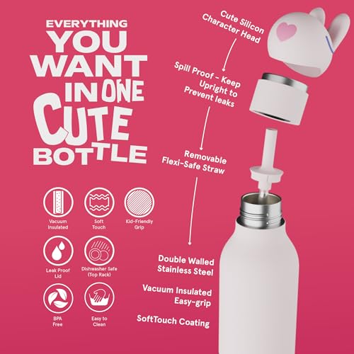 asobu Bestie Water Bottle, Cute Collectible Character, Leak Proof, BPA Free | 16 oz, Stays Cold 24 Hours, Double Wall Vacuum Insulation, Food Grade Stainless Steel, Spill Resistant, Great Gift Idea - color: Bunny bottle