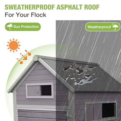 Large Chicken Coop Outdoor Waterproof Chicken Run with Asphalt Roof, Wooden Poultry Enclosure with Easy-Clean Slide-Out Tray for 8-10 Chickens Poultry Cage with Nesting Boxes for Duck Rabbit - size: 134.5"L x 59.0"W x 62.4"H