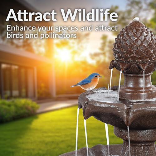 Sunnydaze 46" 2-Tier Solar Water Fountain, Pineapple Top, Rust Finish | Outdoor Solar Garden Fountain for Patio, Yard, Balcony, Easy Assembly, Calming Sound, Durable Polyresin, with Battery Backup - color: Rust