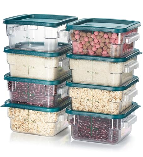 8-Pack 2 Qt NSF Clear Polycarbonate Food Storage Containers with Green Lids - Square, Commercial-Grade, Freezer & Dishwasher Safe, Stackable - color: 2.0 Qt 8-Pack(Green Lids)