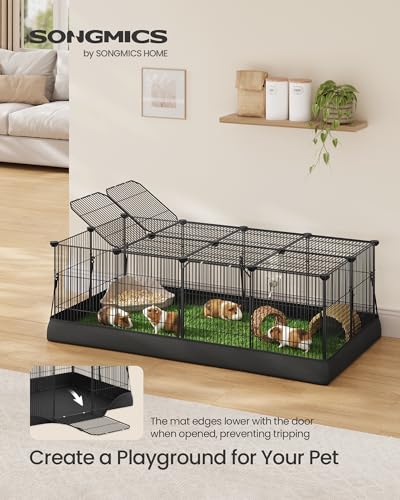 SONGMICS Guinea Pig Cage, Rabbit Cage, Small Animal Playpen with Waterproof Mat, Top and Side Door, 20 Panels, 48.4 x 24.8 x 16.3 Inches, Ink Black ULPI012BH01 - color: Ink Black, style: 20 Panels - 48.4"L x 24.8"W x 16.3"H