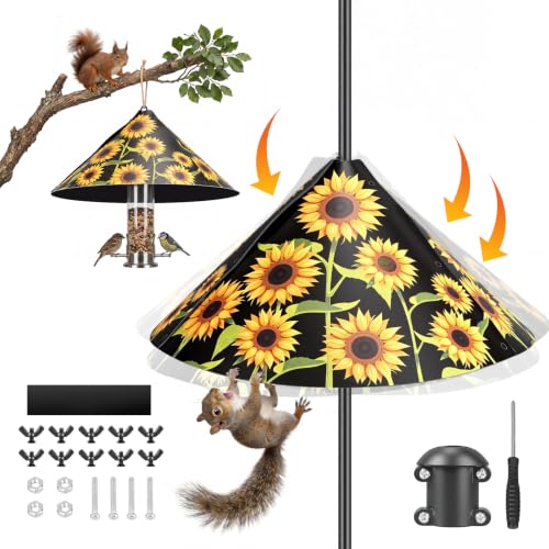 18.5 Inch Sunflower Squirrel Baffle for Bird Feeder Pole, Large Birds Attract Squirrel Proof with Non-slip Pad, Chew Proof Plastic Bird House Rain Guard Accessories for Shepherds Hook Outside