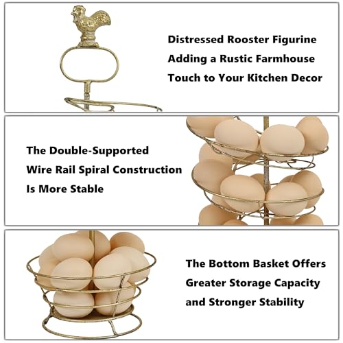Fresh Egg Holder Countertop Vintage Metal Spiral Egg Holder with Storage Basket Farmhouse Countertop Egg Storage Rack for Kitchen Organization (Spiral Rust Color) - color: Spiral Rust Color