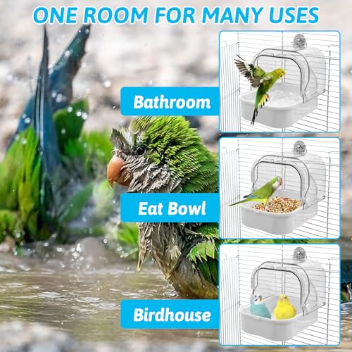 Tfwadmx Bird Cage Bath Hanging Parrot Bath Tub Water Shower Food Feeder Holder Tray Bird Bath Supplies for Small Birds Canary Budgies Cockatiel Lovebirds (White) - color: White
