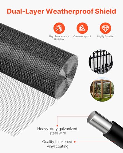 VEVOR Hardware Cloth 24 in x 50 ft, 1/2 in 19 Gauge Galvanized Wire Mesh Roll, Weather-Resistant Vinyl Coated Chicken Wire Fencing, Heavy Duty Welded Garden Plant Fencing for Rabbit Cage Snake Fence - size: 24in*50ft