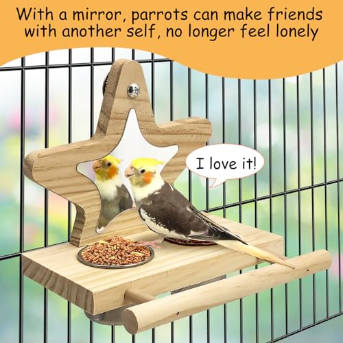 Tfwadmx Parrot Wooden Feeding Cups with Wooden Platform Stainless Steel Birds Bowls Food Water Bowls with Bird Food Holder for Cockatiel Conure Budgie Parakeet Macaw Lovebird