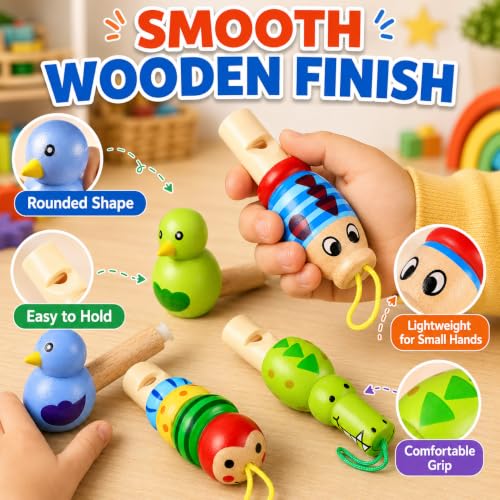 Garneck 7 Pcs Wooden Whistle Set: Cute Bird Animal Whistles for Kids Toddler Colorful Music Noisemakers for Birthday Party Classroom Rhythm Activity props