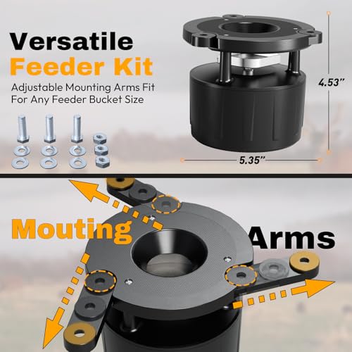 Deer Feeder Kit, 6V Feeder Kit, Feeder Motor & Timer Kit, Small-Size Game Feeder/Chicken Feeder, Sturdy Hunting Feeder Kit with Spinner/Digital Timer/Adjustable Arms/Batteries Slot/Solar Panel Port