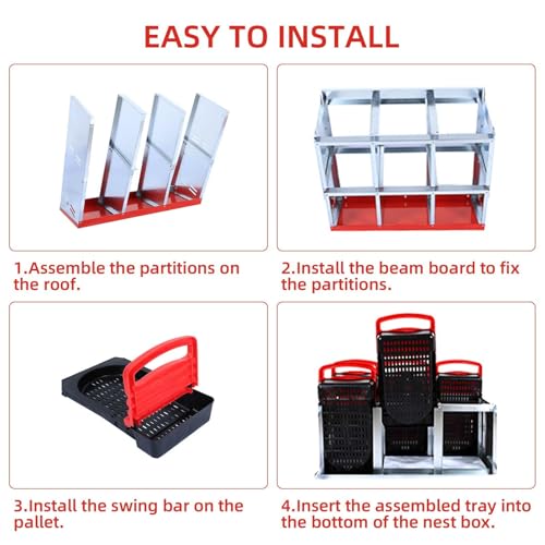 6-Compartment Chicken Nesting Boxes, Metal Hen Laying Boxes with Roll-Away Egg Tray, Lockable Lid, Easy-Clean Design for Coop and Farm - color: Red, size: 6 holes without Legs