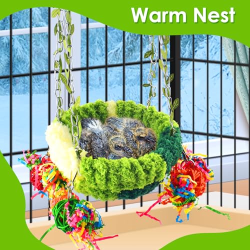 KATUMO Conure Nest, Bird Breeding Bed Cockatiel Snuggle Nest Parakeet Swing Bed for Small Pets, Size Large - color: Green, size: 6.7"L x 6.7"W x 3.5"Th