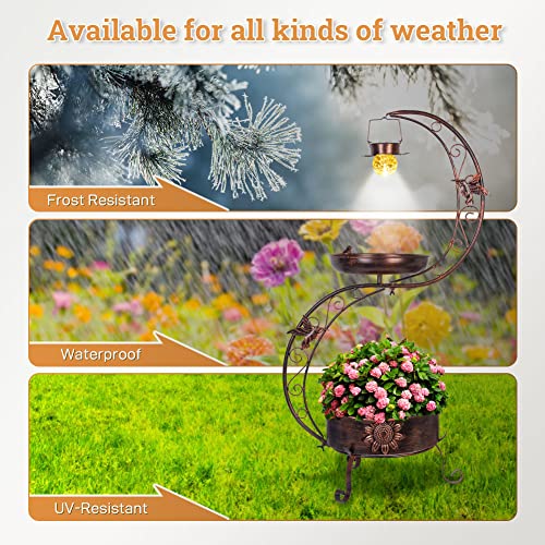 VEWOGARDEN S Bird Baths for Outdoors Metal Standing Bird Bath with Solar Lamp Vintage Garden Birdbaths with Flower Planter Pedestal(36" H * 19.6" W) - color: Antique Bronze