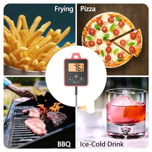 Timloon Digital Candy Thermometer with Pot Clip, Backlight LCD, 8" Long Probe, Temperature Alarm, ℃/℉ Switch, Instant Read Kitchen Thermometer for Cooking, Baking, and Candy Making