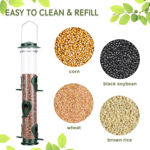 1PK Metal Wild Bird Feeder,Squirrel Proof Bird Feeders for Outside,Hanging 6 Port Tube Bird Feeder Transparent Finch Bird Feeder for Attracting Birds in Your Lawn, Garden, Balcony-Green - color: Green