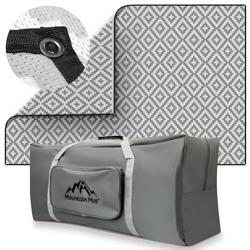 Earth-Friendly RV Patio Mat Size 8' x 16' for Campers, Campsites - Premium 5 mm Thick Heavy Duty, Waterproof, Reversible Rugs Recycled Polypropylene, with Carry Bag (8' x 16', Grey) - color: Grey Diamond, style: 8' x 16'