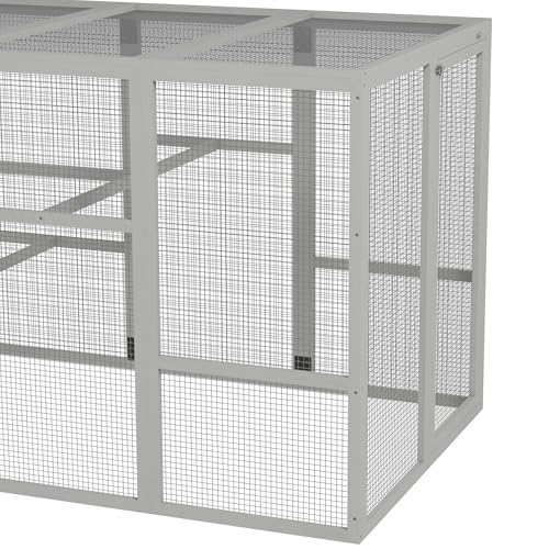 PawHut Wooden Chicken Coop Run for 6-10 Chickens 141.75" x 48" x 61" Gray | Hen House, Poultry Cage Add-On, Storage, Perches - color: Gray