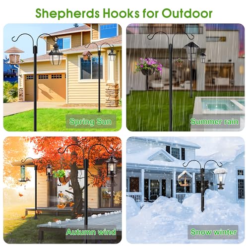 Shepherds Hooks for Outdoor, 2-Pack 92 Inch Heavy Duty Bird Feeder Pole, Garden Pole for Hanging Plants, Lantern, Hummingbird Feeder, Hanging Plant Stand with 5 Base Prongs - size: 92 INCH, style: Style D