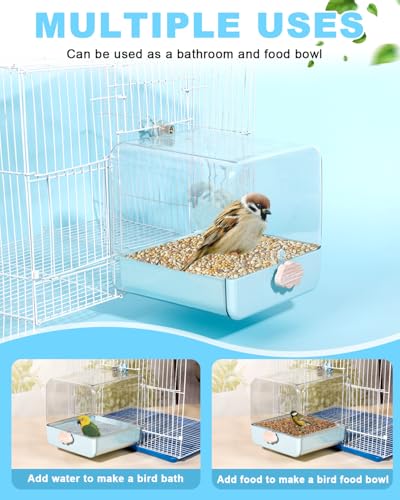 Hanging Bird Bath for Cage, 3 in 1 Multifunction Bird Bath/Bowl/House, Bird Cage Accessories Suitable for Small to Medium Birds Parakeet, African Grey, Conure, Cockatiel(6.8X6.8X6.8 inch Turquoise) - color: Turquoise