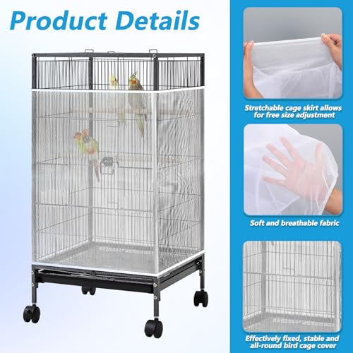 Large Bird Cage Net, Universal Adjustable Bird Cage Covers Mesh Polyester Birds Cages Seed Catcher Parakeet Cages Liners Birds Cagees Accessories for Birdcage Parakeet Parrot Enclosures (White)
