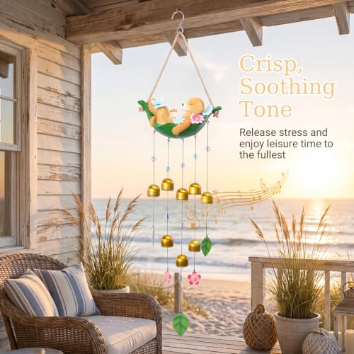 Dog Wind Chime for Outside, Resin Wind Bells for Garden Decor | 29" Wind Chimes Outdoor with Resin Dog Statues and 8 Metal Bells, Soothing Tone Wind Bell Chimes, Housewarming Gifts - size: Dog