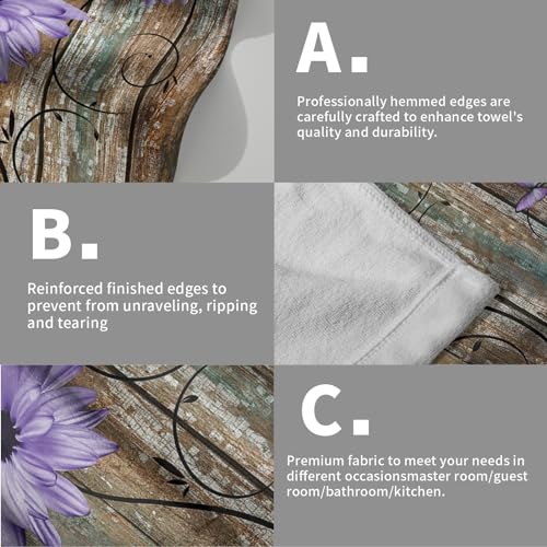Giwawa Rustic Barn Sunflower Wooden Hand Towel 15x30 Set of 2, Fall Purple Daisy Flower Plank Fingertip Towel Retro Board Face Towel Country Barnwood Washcloth for Bathroom Farmhouse Log Cabin - color: Board Daisy Purple