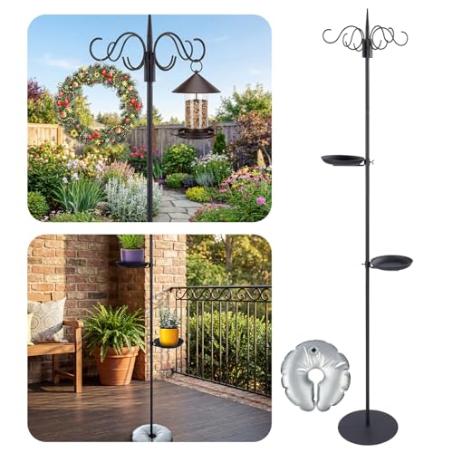 1 Set Upgraded 75.9" Shepherds Hook for Bird Feeder, Hanging Plant Wind Chime Stand, Metal Adjustable Standing Pole Holder for Indoor Outdoor, with 2 Rack & Weight Bag (4 Hooks) - style: 4 Hooks