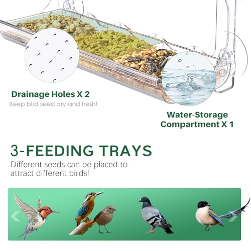 SUNALLY Window Bird Feeder Outdoors, Clear Bird Feeders for Wild Watching | Transparent Feeders with Strong Suction Cups, Outside Hummingbird, Bird Watching for Garden, Yard, Elderly Kids, Cats Viewing - style: Style 1